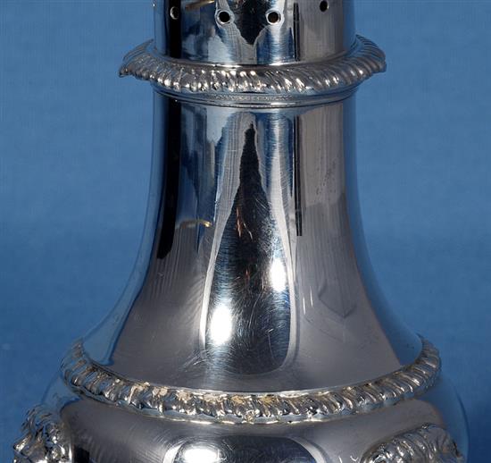 A silver sugar caster, by Richard Woodman Burbridge Height 6 ¼/155mm Weight: 7 ½ oz/210grms